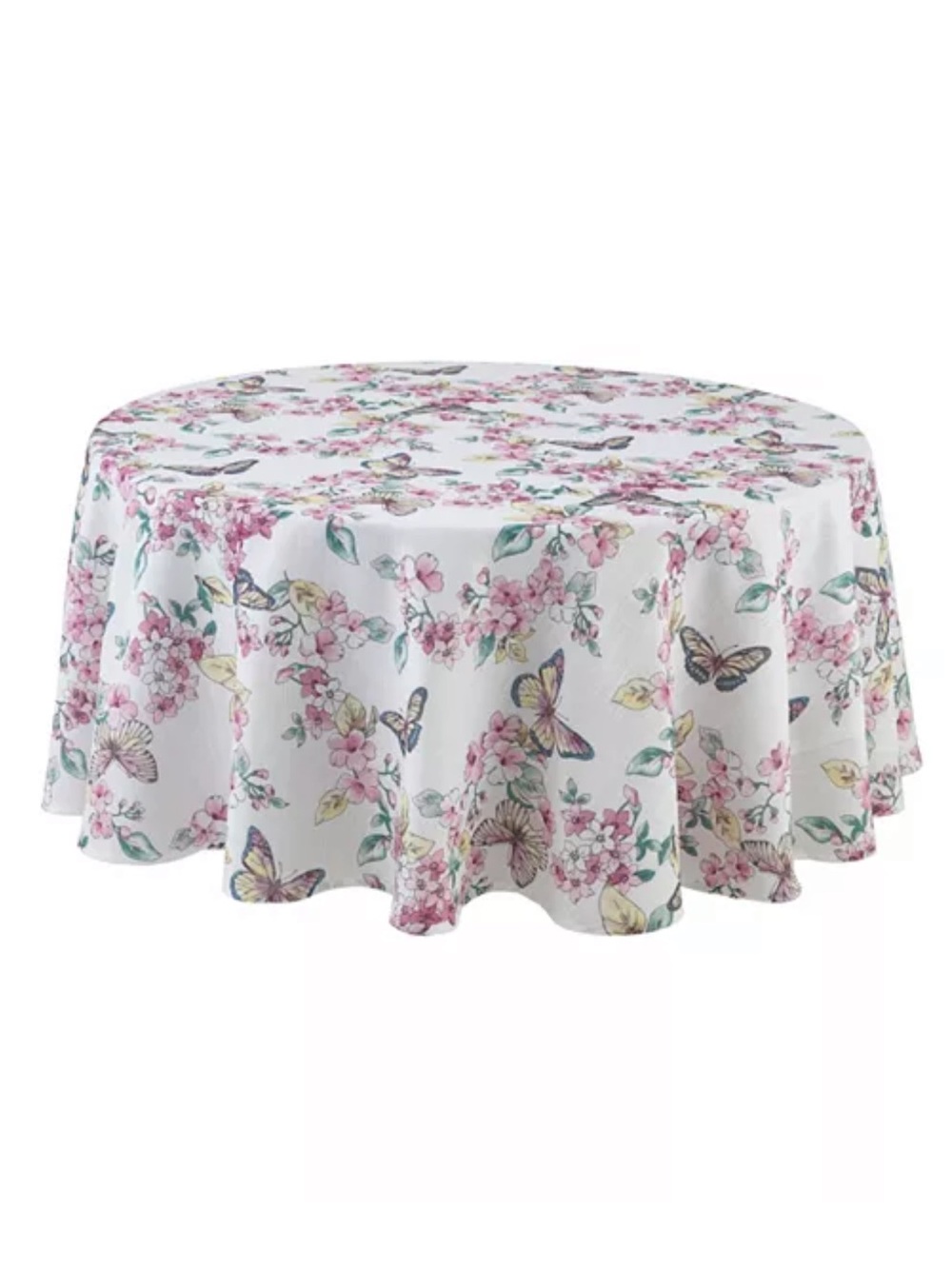 Lenox White Tablecloth with Pink Floral and Multicolor Butterflies